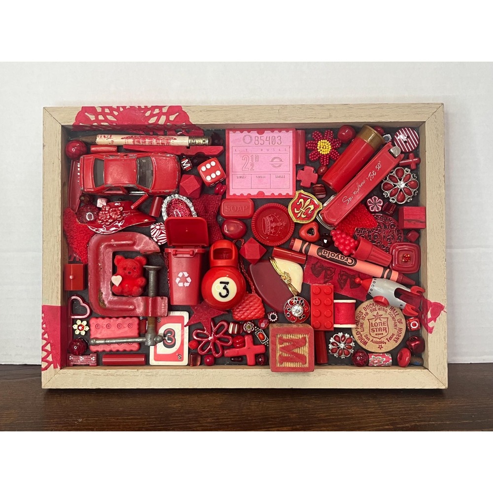 Red‎ Rendezvous assemblage art contemporary findings - one of a kind